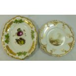 Two pieces of H & R Daniel porcelain comprised of a pierced or Queens shape plate with gilt detail