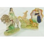 A Victorian Staffordshire flatback group of a girl on a pony,