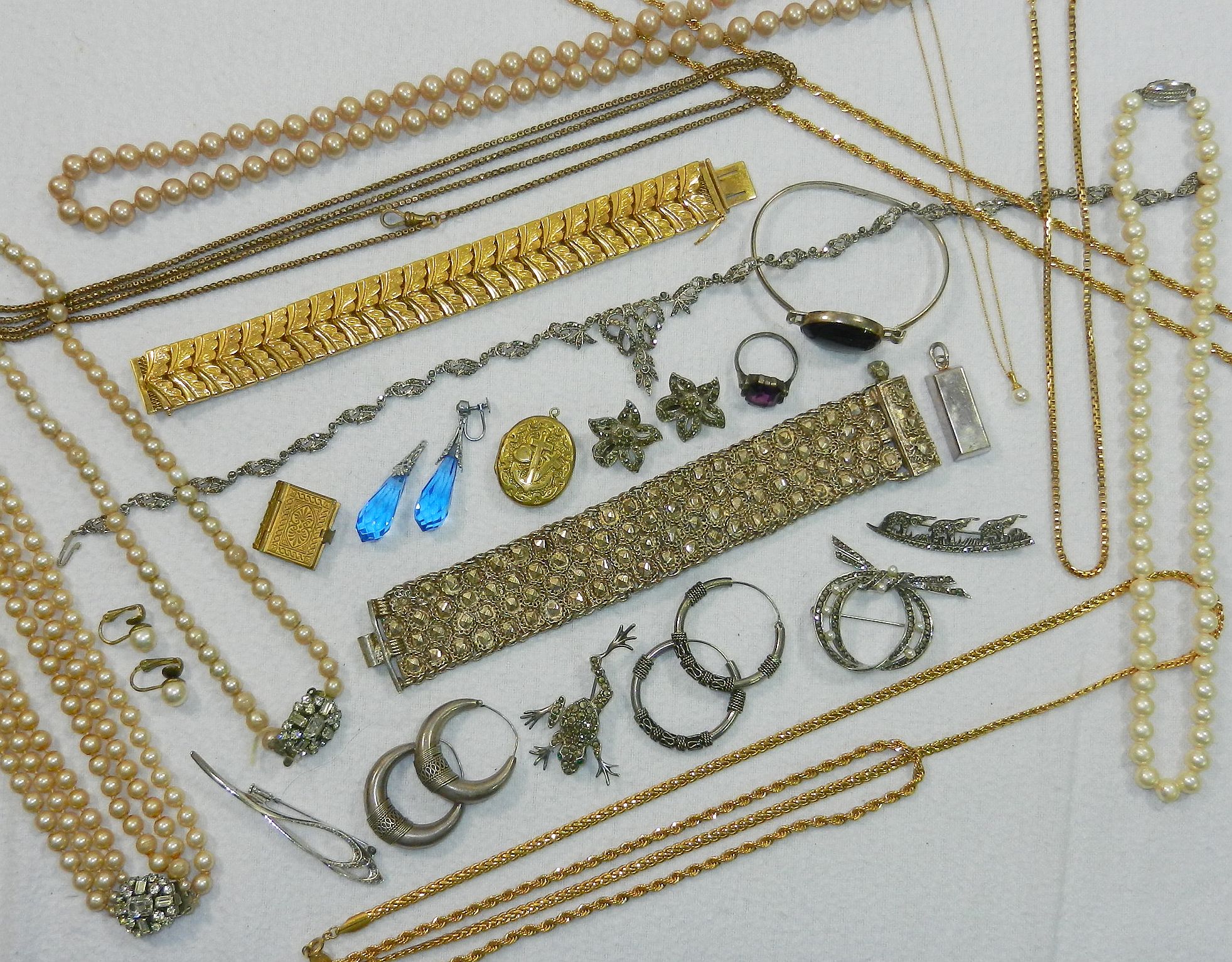 A quantity of silver, gold plated and costume jewellery, including marcasite and cut steel items,