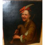 Circle of Jan Tilius (1660-1719), oil on canvas, laughing bagpipe player,