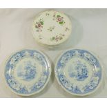 Two H & R Daniel earthenware plates, with blue transfer decorated 'Oriental Vases' pattern,