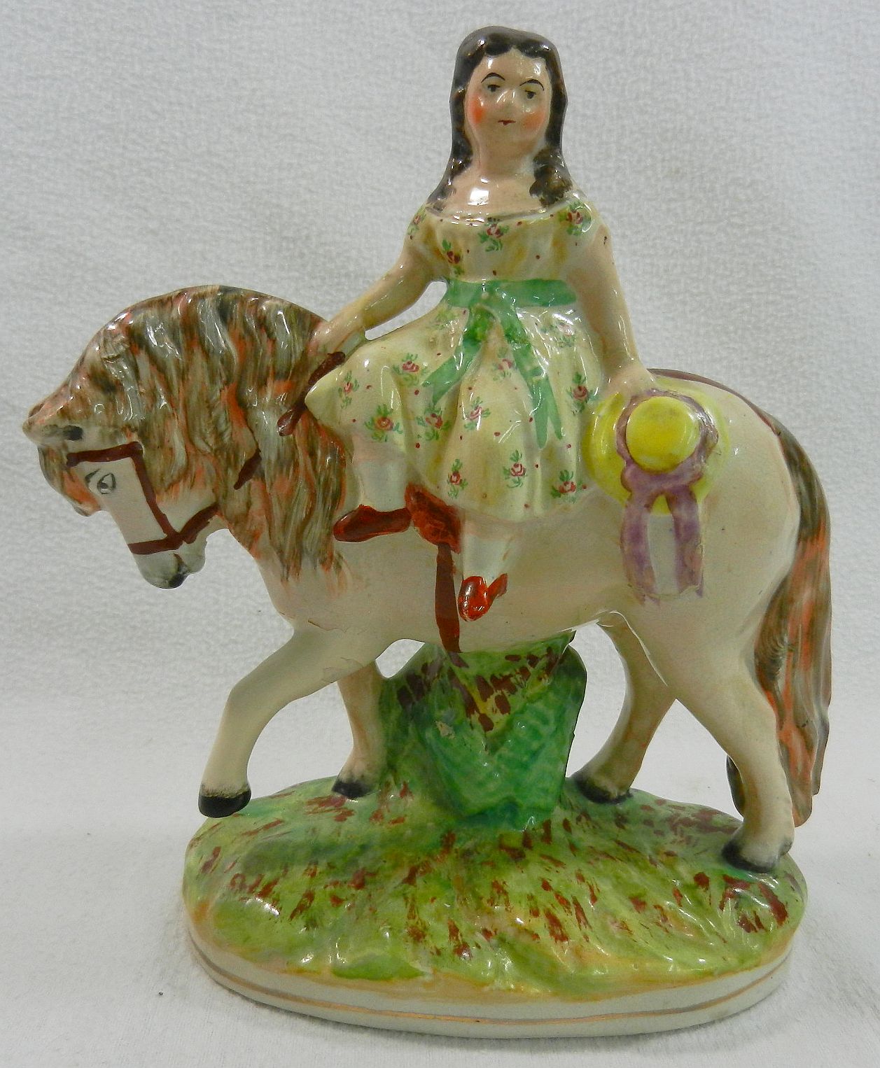 A Victorian Staffordshire flatback group of a girl on a pony, - Image 2 of 16