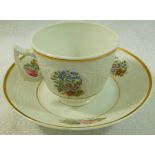 A New Hall bone china coffee cup and saucer, with basket weave moulding,