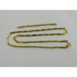 A yellow metal bar link necklace, with hook clasp, 44cm long with 7.