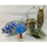 Four pieces of Murano glass comprised of a large fish, 33cm long,