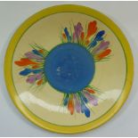 A Clarice Cliff Newport Pottery Bizarre Ware Crocus pattern plate, with blue centre and yellow rim,