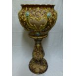 A Victorian pottery jardinere and stand, with acanthus leaf,