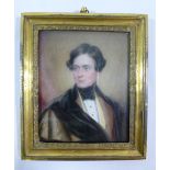 Henry Collen (1798-c1872), rectangular portrait miniature of a gentleman, wearing a fur lined coat,