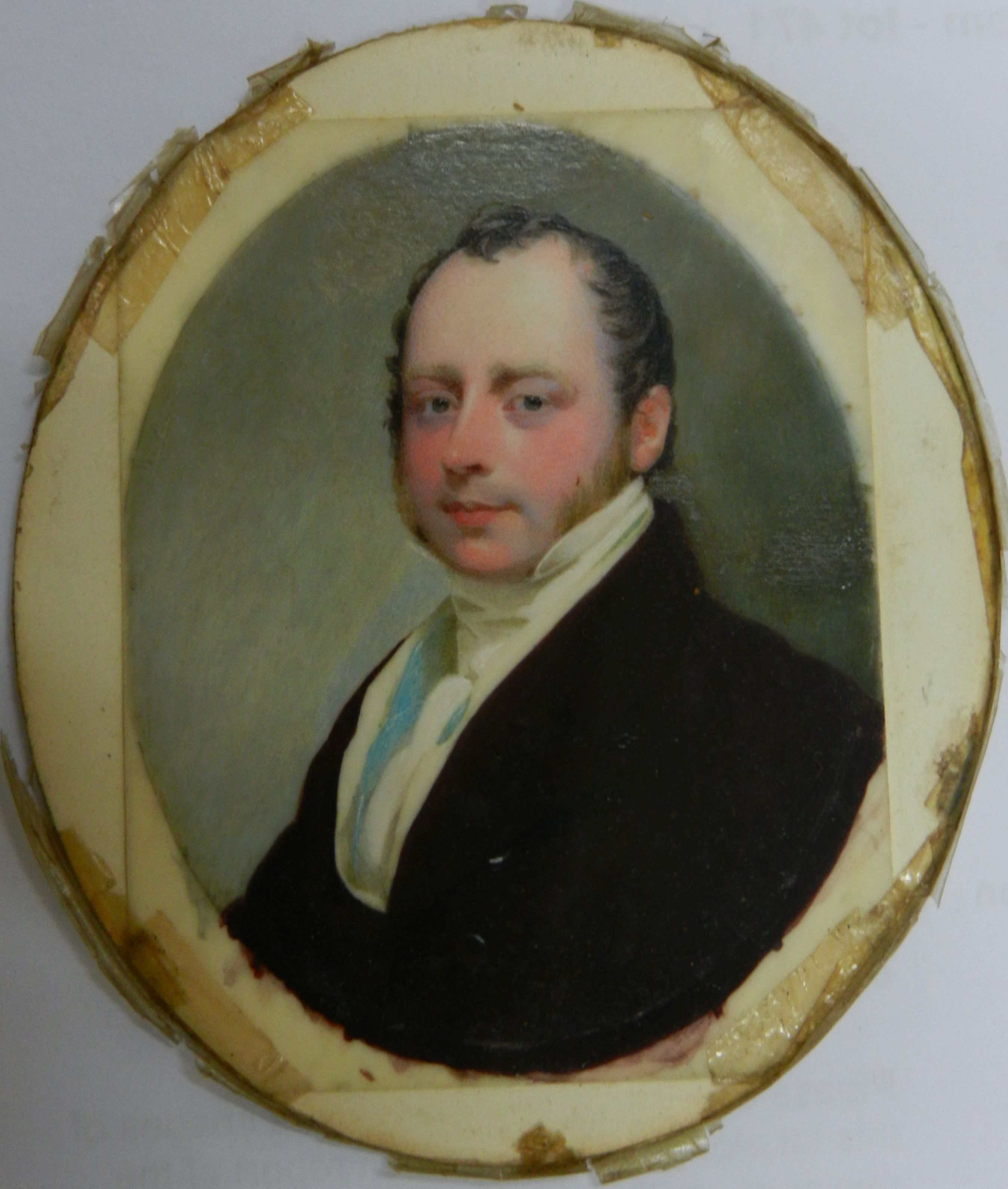 A 19th century oval portrait miniature of a gentleman, wearing a black coat, - Image 3 of 5