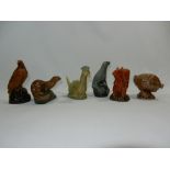 Six Beswick Whyte and Mackay and Beneagles whisky flasks in the form of a Seal, an Otter,