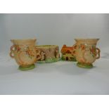 A pair of Crown Devon two-handled vases, 13.5cm high, a Sylvac bowl, 8.