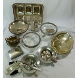 A four piece cut glass silver plate moun