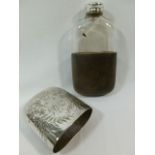 A Walker and Hall glass hip flask with s