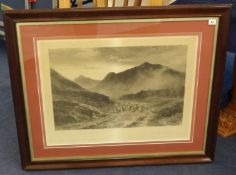 Five various pictures and prints including after Arthur Elsley b/w print, highland scene 'The