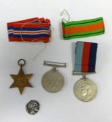 3 World War 2 medals (unnamed) and silver coin