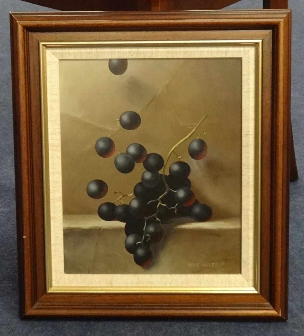 MIKE WOODS oil on board 'Grapes', signed, 28cm x 24cm , also F.BENNETT oil on canvas 'Garden - Image 2 of 2