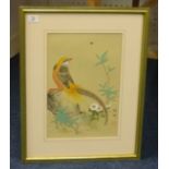 Three 20th century Chinese paintings on silk, each framed.
