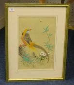 Three 20th century Chinese paintings on silk, each framed.