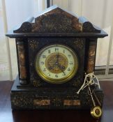 A Victorian slate and marble mantle clock, with 8 day movement, having gilt central dial