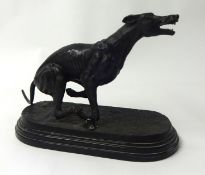 A bronze model of a greyhound signed James Osbourne, length 33cm height 28cm.
