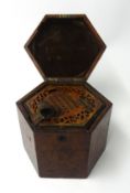A concertina possibly Wheatstone, burr walnut case inlaid with gilt decoration and further