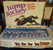 A boxed Jump Jockey electric steeplechasing game. JJ200 and Clydesdale 8 horse hitch model scale 1-