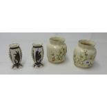 Pair of shorter par tree vases together with pair of Worcester porcelain vases decorated with