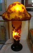 Large glass table lamp made in the style of Galle, signed to shade 32" tall (83cm).