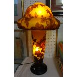 Large glass table lamp made in the style of Galle, signed to shade 32" tall (83cm).