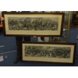 A pair of gilt framed 19th century engravings, depicting 'Wellington Blucher' and the 'Death of