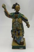 Large pottery figure of a female warrior, possibly Japanese, height 56cm.