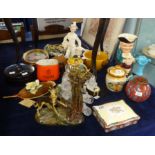 A quantity of ornaments including German hand painted Alsatian glass decanter stand, Carlton Ware