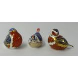 Royal Crown Derby paperweights, 3 birds including Robin and Finch (3) height 7cm