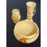 Clarice Cliff 'My Garden' vase and 2 other similar pieces (3)