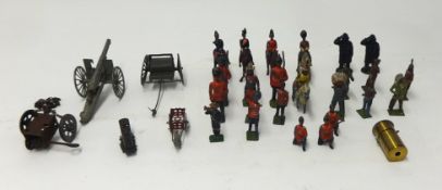 Diecast French gun carriage, also small collection of lead figures including soldiers, cowboys and