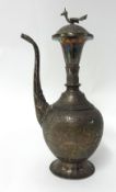 Nepalese white metal 'wedding vase' with spout, height 30cm.