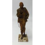 Unusual Terracotta figure a man in silk dress and square plinth base, possibly 19th century.