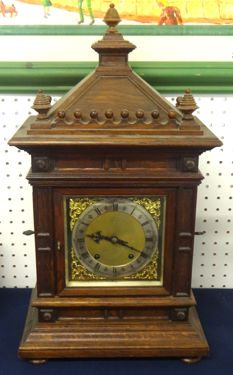 Victorian oak cased bracket clock, with 8 day movement striking on a gong, height 59cm