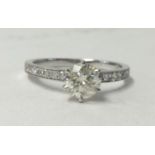 A diamond solitaire 6 prong shank ring, approx. 1.05 carat, size M 1/2.