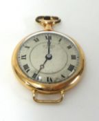 An antique  yellow metal fob watch, indistinct marks.