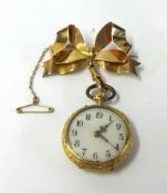 Various jewellery and objects including 9ct gold and gilt fob watch.