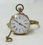 An antique gold fob watch, stamped 585, with keyless movement and expandable bracelet, with a