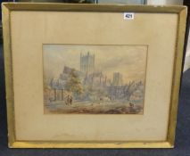 DAVID COX a signed watercolour 'Cathedral', possibly DAVID COX (1783-1859), 24cm x 33cm.