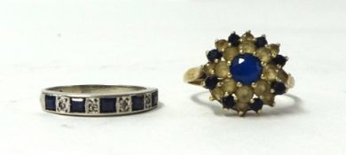 A 9ct gold cluster ring together with a white metal half band eternity ring (indistinct mark),