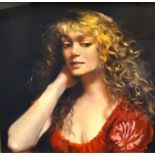 ROBERT LENKIEWICZ (1941-2002) oil on canvas 'Study Karen Ciambriello in Red Dress', signed twice and