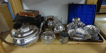 A quantity of silver plated ware including tea services, cased sets etc.