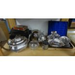 A quantity of silver plated ware including tea services, cased sets etc.