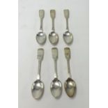 A set of six Geo. V silver bright cut and fiddle patterned teaspoons, London, maker, CTM. Possibly