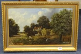 19th century oil on canvas, indistinctly signed H.HVE?? 1880, depicting a rural scene with a