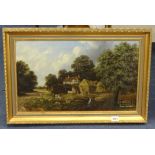 19th century oil on canvas, indistinctly signed H.HVE?? 1880, depicting a rural scene with a